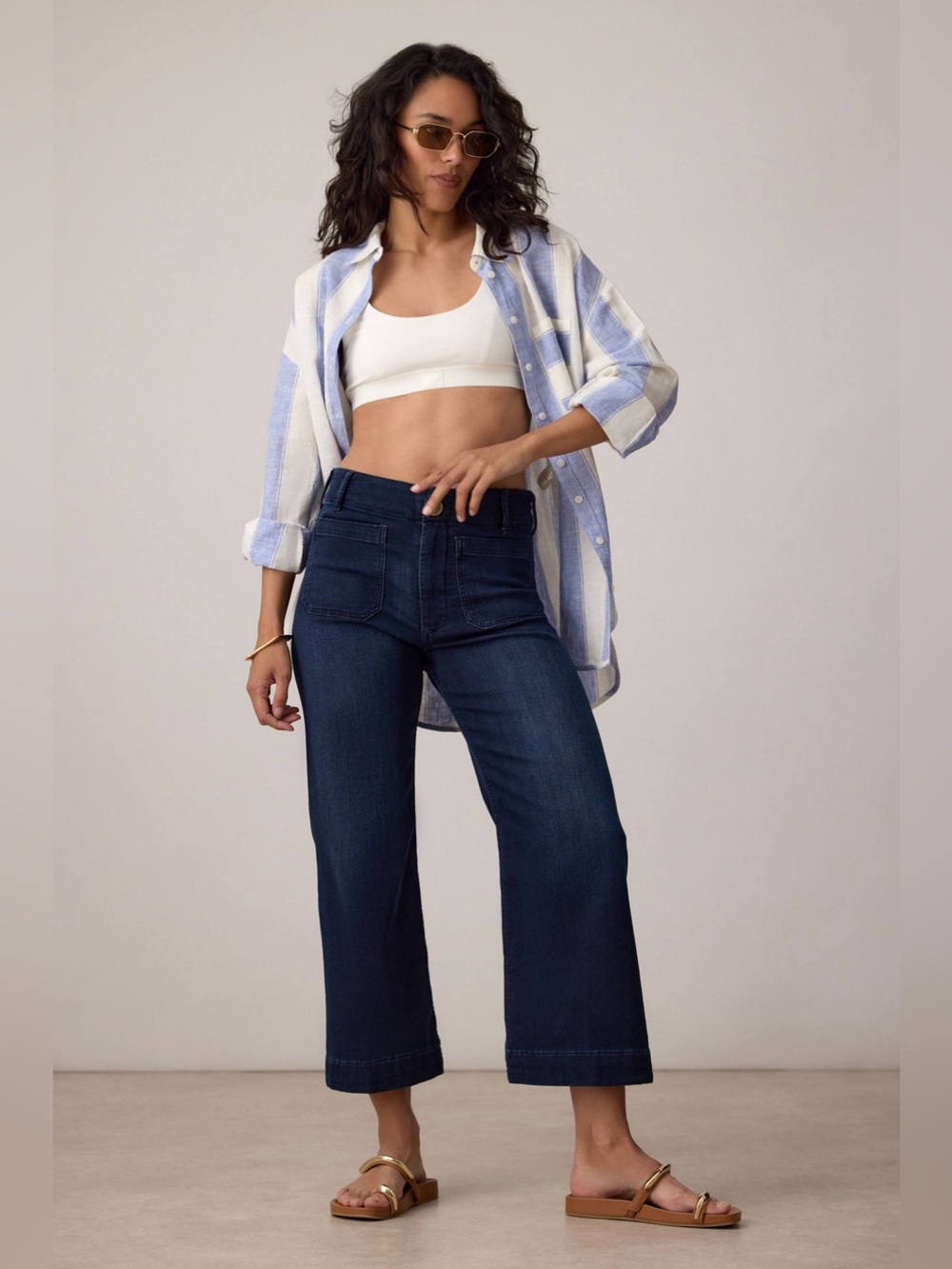 MAEVE Colette High-Rise Wide Cropped Jeans in Dark Indigo